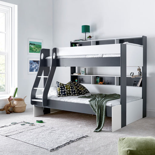 BedmasterOliver Grey and White Wooden Storage Triple Bunk Bed with Pull Out Drawer - Rest Relax