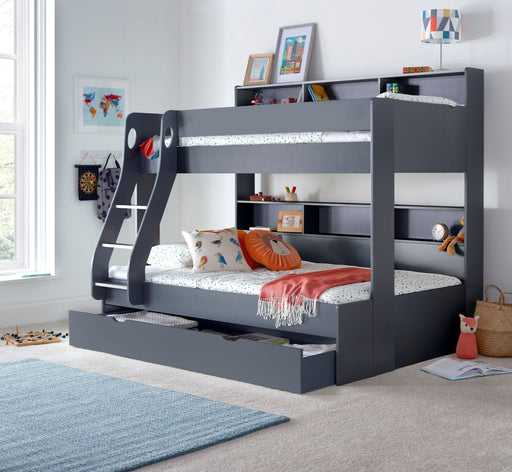 BedmasterOliver Onyx Grey Wooden Storage Triple Bunk with Pull Out Drawer - Rest Relax