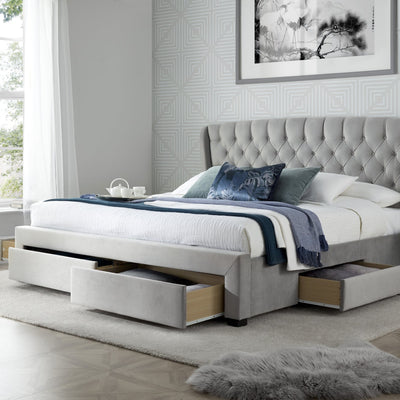 BedmasterNewton Grey Velvet 4 Drawer Storage Bed - Rest Relax