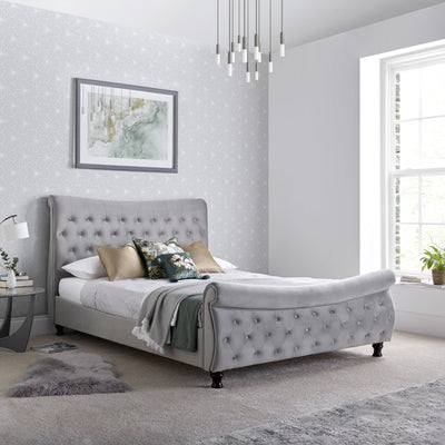 BedmasterOxford Grey Velvet Chesterfield Sleigh Bed - Rest Relax