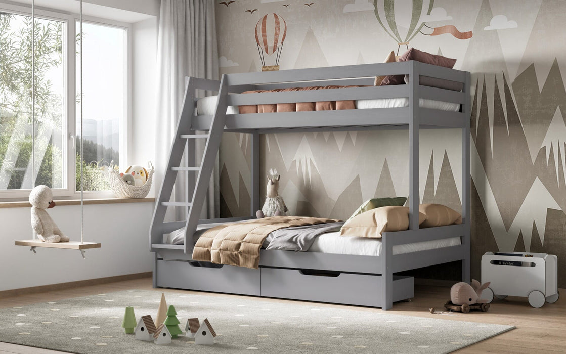 NoomiNoomi Nora Solid Wood Triple Bunk Bed Grey (FSC-Certified) - Rest Relax