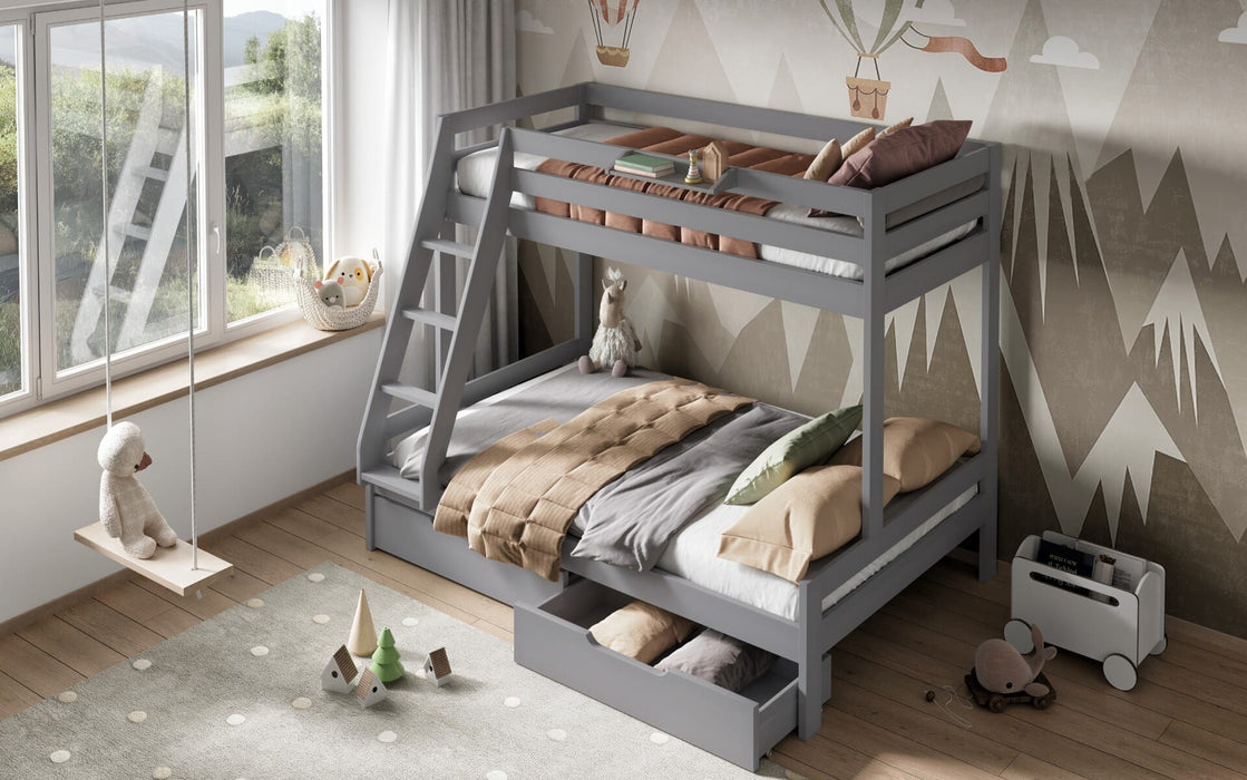 NoomiNoomi Nora Solid Wood Triple Bunk Bed Grey (FSC-Certified) - Rest Relax