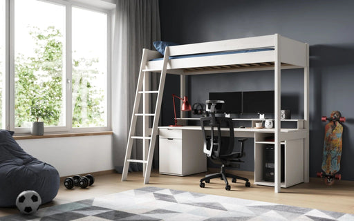 NoomiNoomi Tera Gaming High Sleeper with Desk Single 3ft Bed in White (FSC certified) - Rest Relax