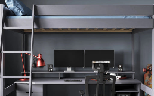 NoomiNoomi Tera Gaming High Sleeper with Desk Small Double 4ft Bed in Grey (FSC certified) - Rest Relax